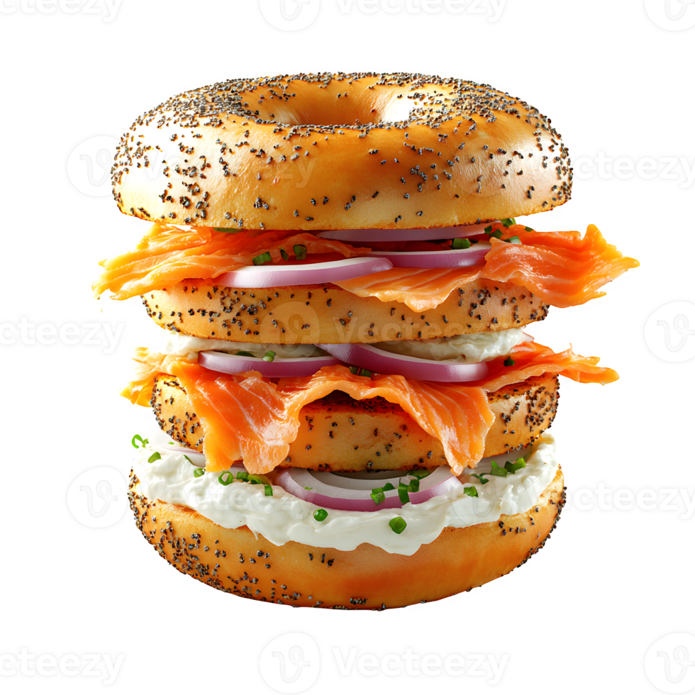 A bagel with meat, cheese and onions on it png