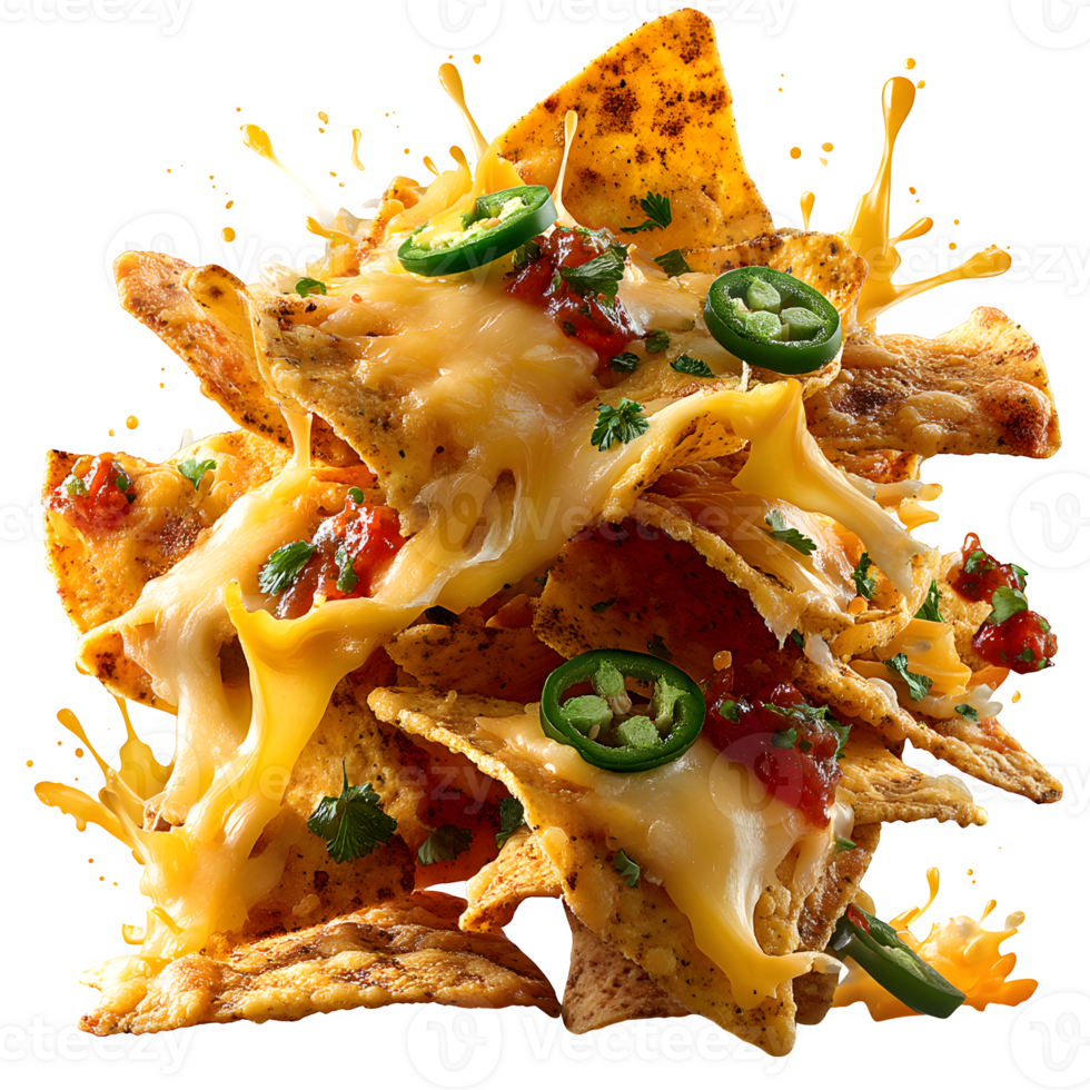 Delicious Melted Cheese Nachos with Jalapenos and Salsa png