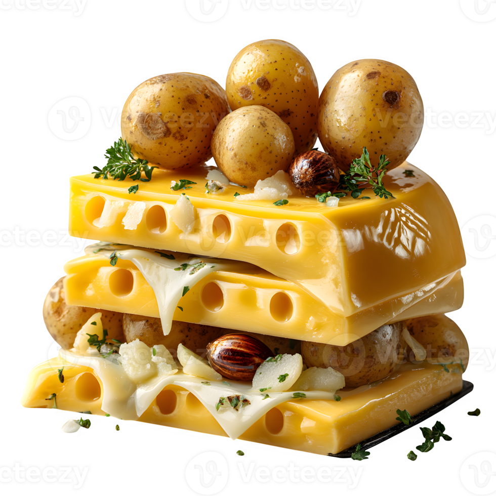 Delicious Swiss Cheese Stack with Roasted Potatoes and Herbs png