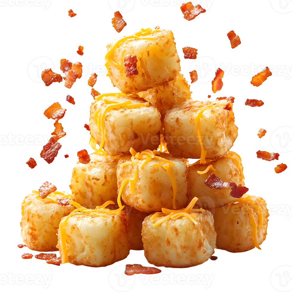 Crispy Bacon Cheddar Tater Tots Stack Delicious Food Photography png