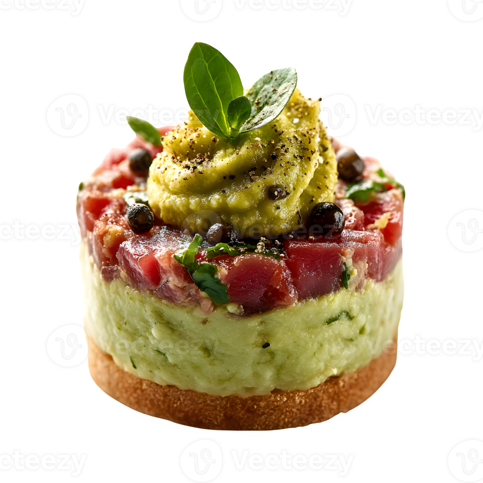 Gourmet Tuna Tataki Appetizer with Avocado and Capers A Delicious Seafood Dish png