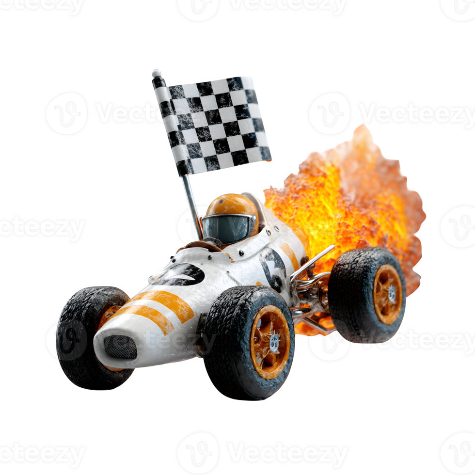A toy car with flames and a checkered flag png