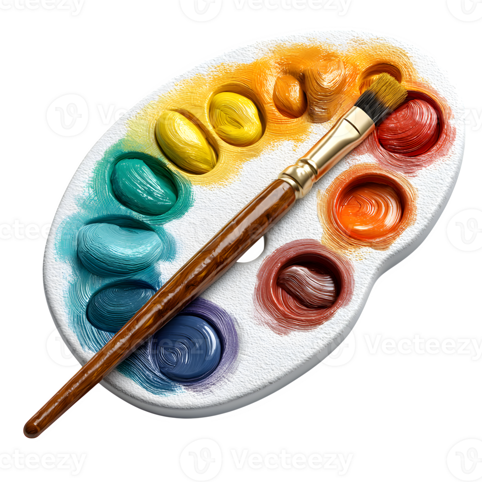 A paint palette with a brush and paint png