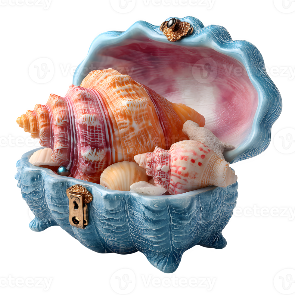 A blue box with shells inside png