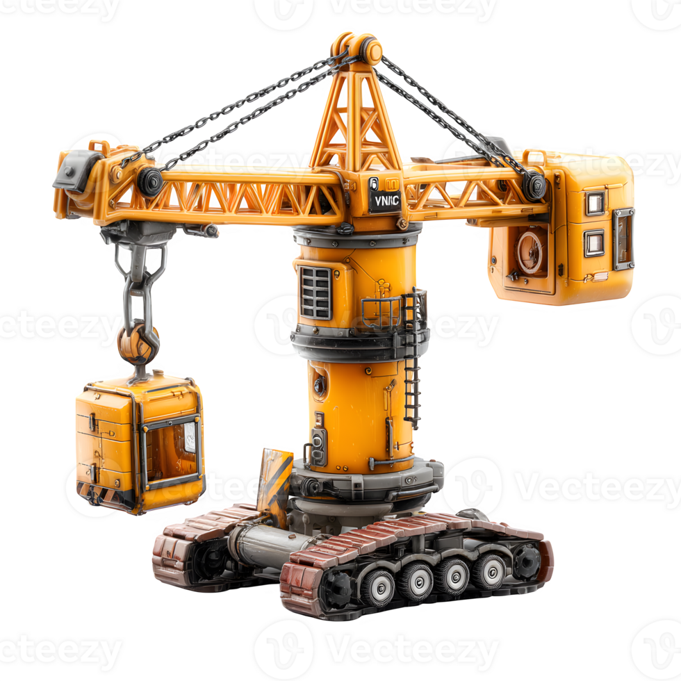 A small yellow construction crane on a black background png