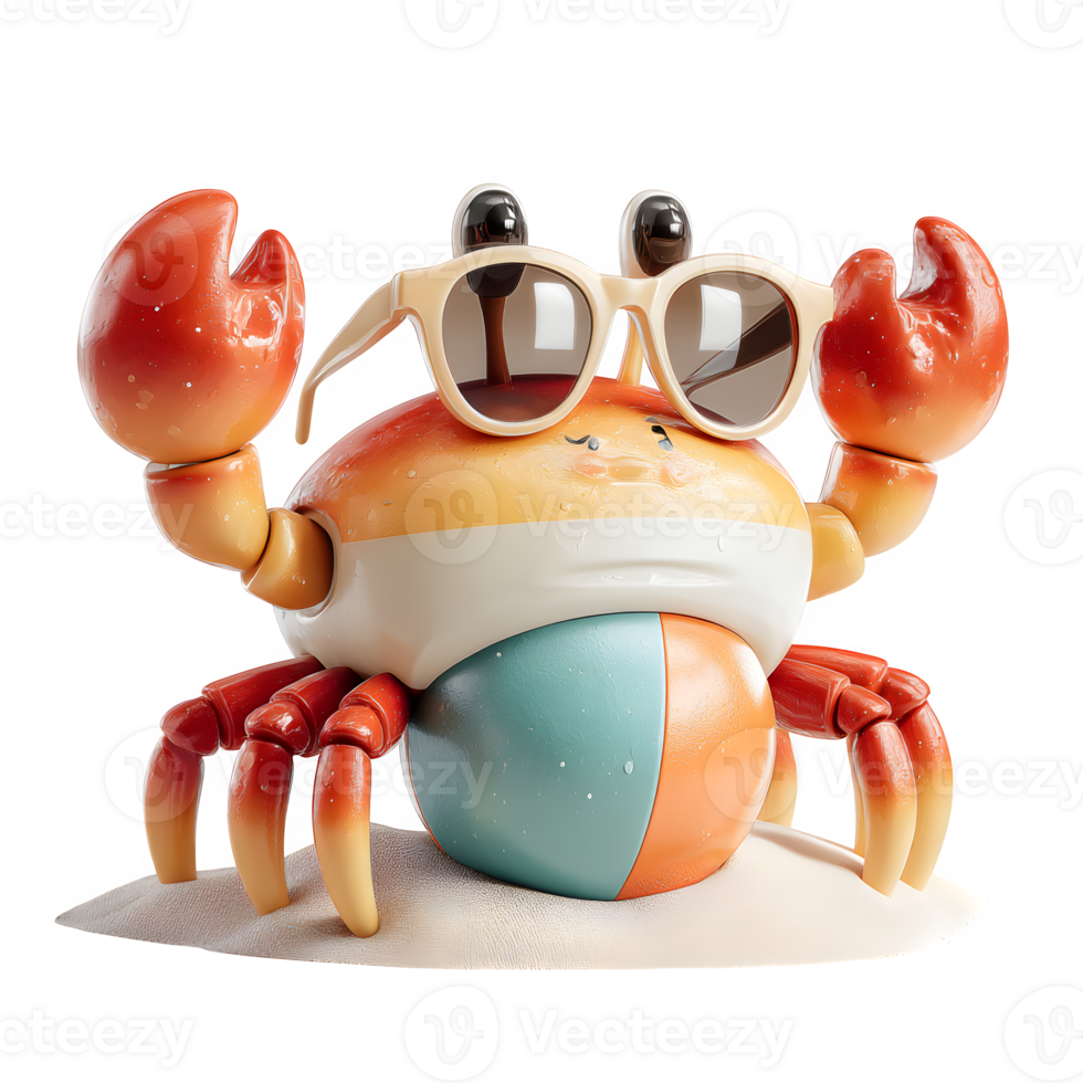 A crab wearing sunglasses and a beach ball png