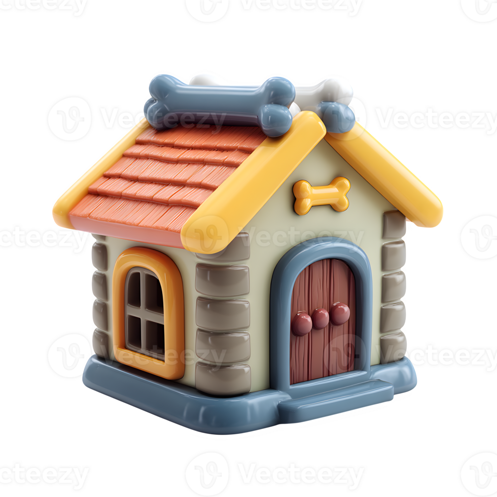 A toy house with a dog bone on top png