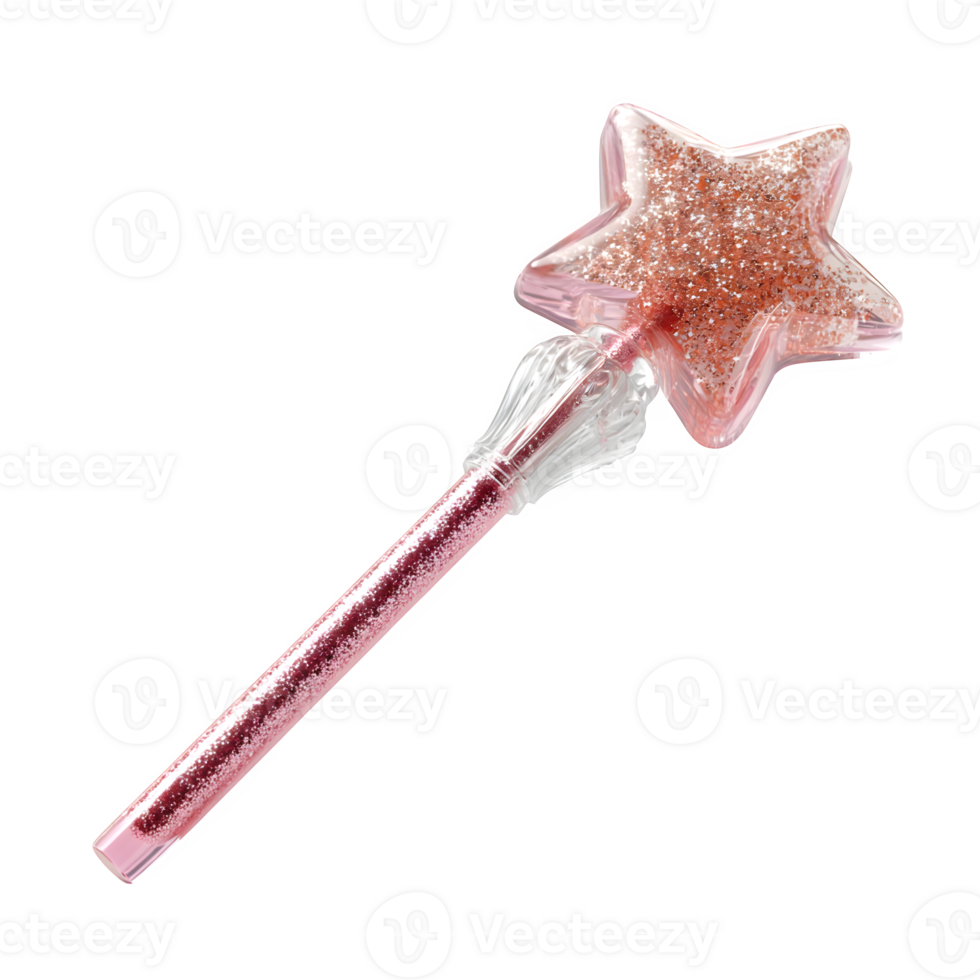 A pink glitter wand with a star on it png