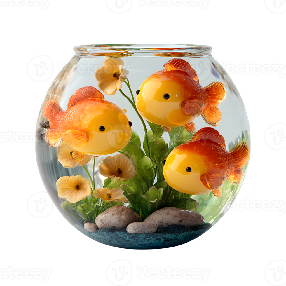 A fish bowl with three fish in it png