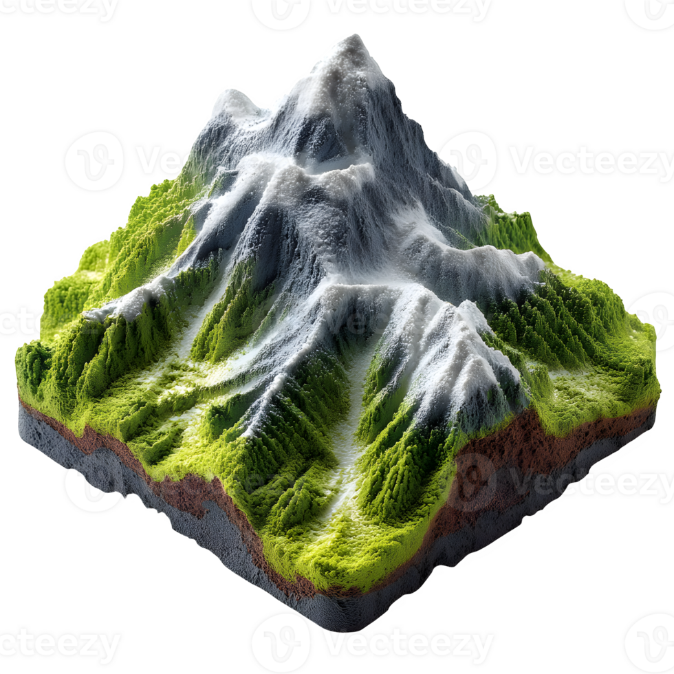 A 3d model of a mountain with green grass png