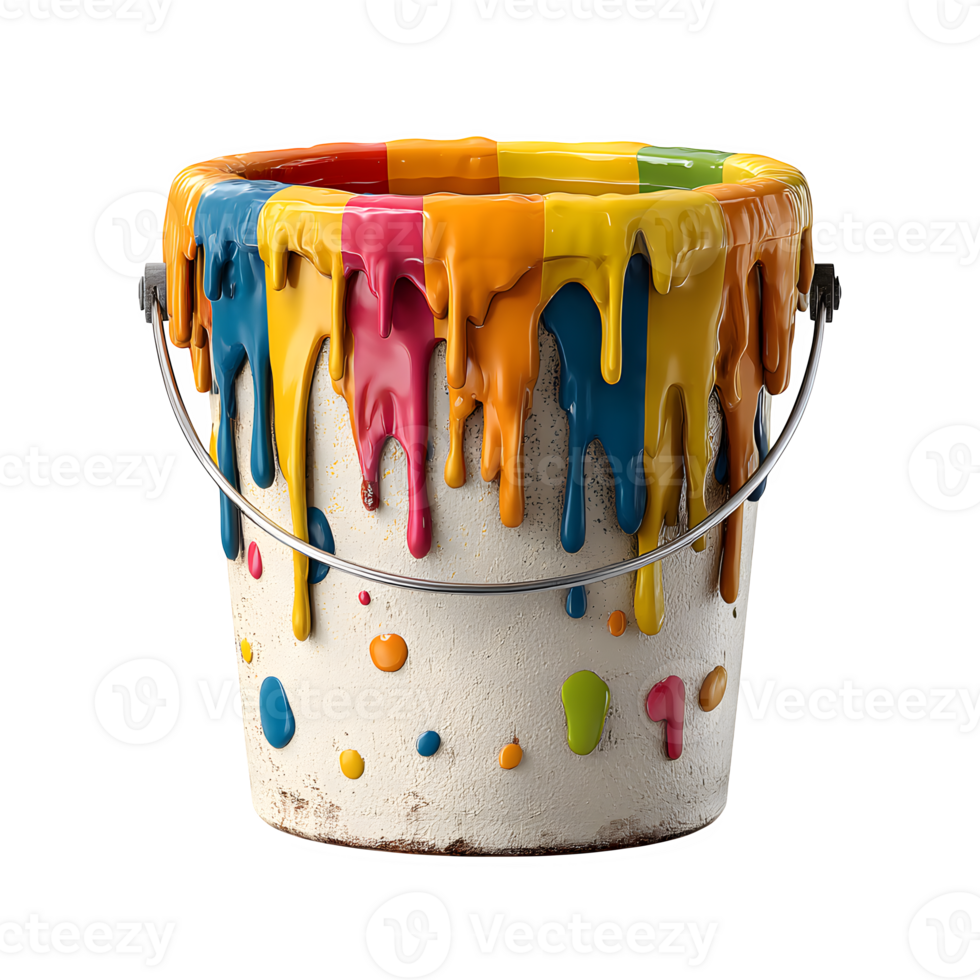 A bucket with paint dripping down the sides png