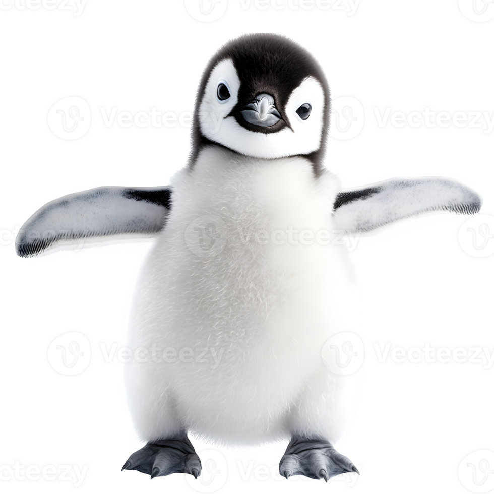 Adorable Baby Penguin Chick Posing on White Background Wildlife Animal Cute Fluffy Bird png