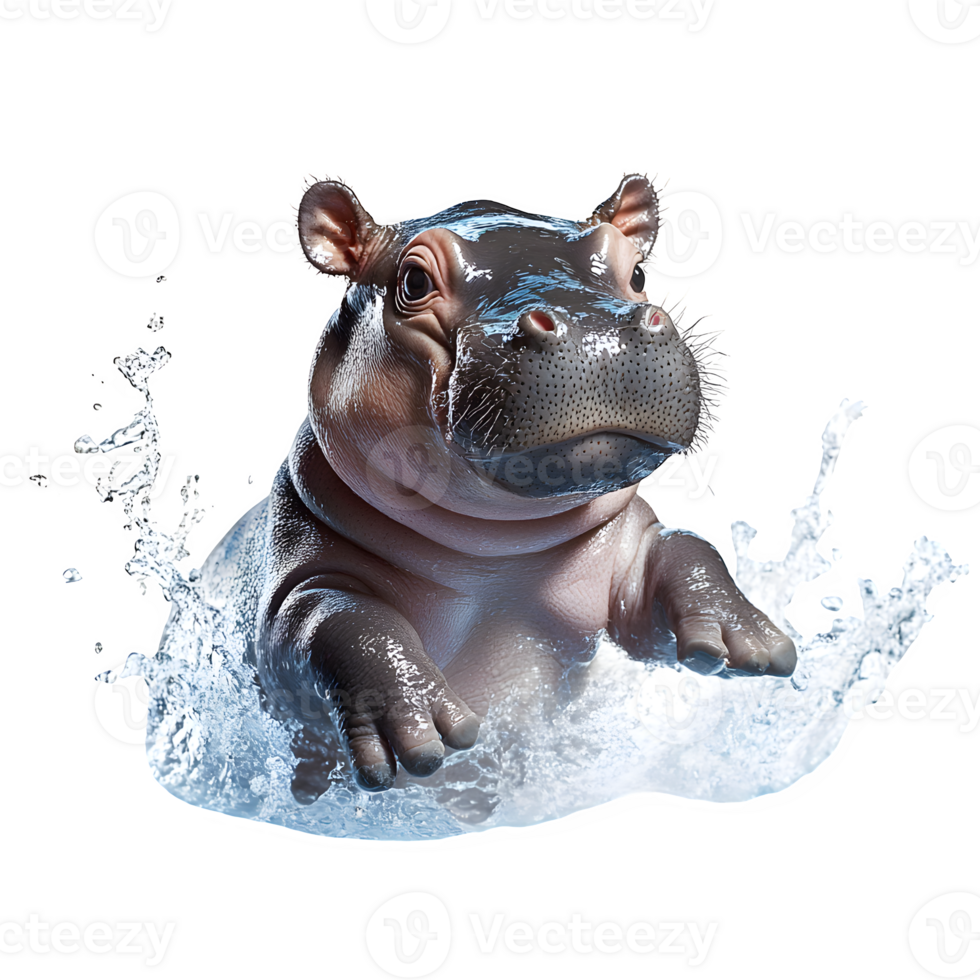 Adorable Baby Hippopotamus Splashing in Water a Fun Wildlife Scene Perfect for Nature Documentaries and Children's Books png