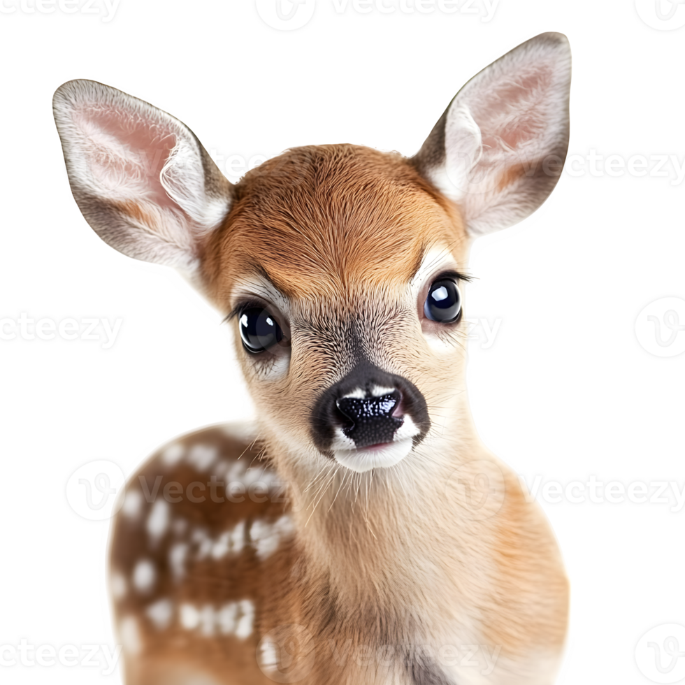 Adorable Whitetail Fawn Portrait Against White Background Wildlife Baby Animal Closeup png
