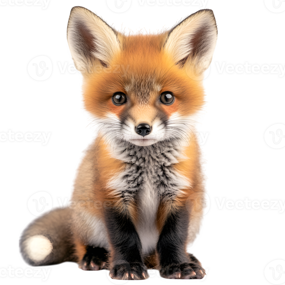 Adorable Red Fox Kit Sitting on White Background Wildlife Photography png