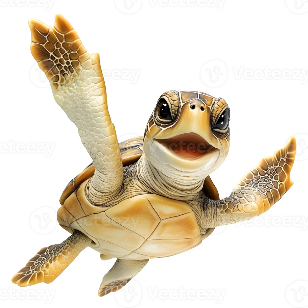Adorable Baby Sea Turtle Figurine Swimming Joyfully on White Background Perfect for Ocean Decor and Kids Room png