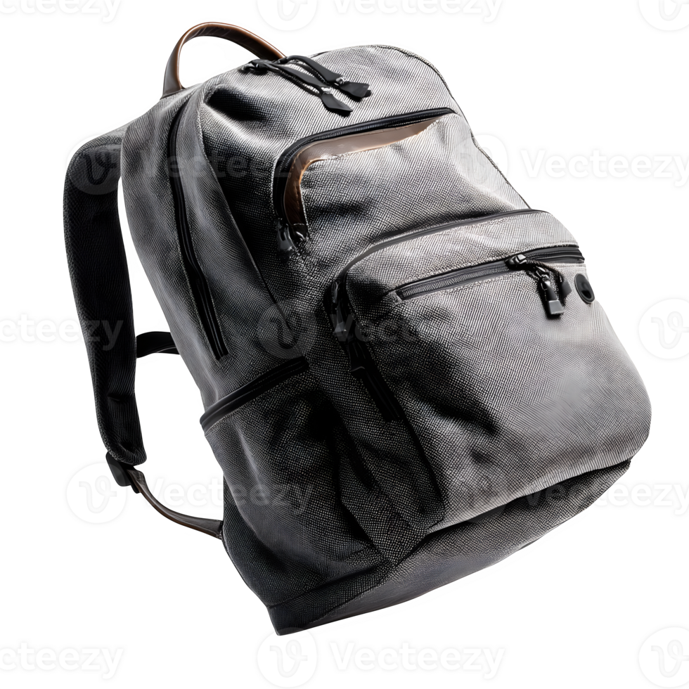 Stylish Grey Canvas Backpack for Travel and Everyday Use, Featuring Multiple Pockets and Durable Design png