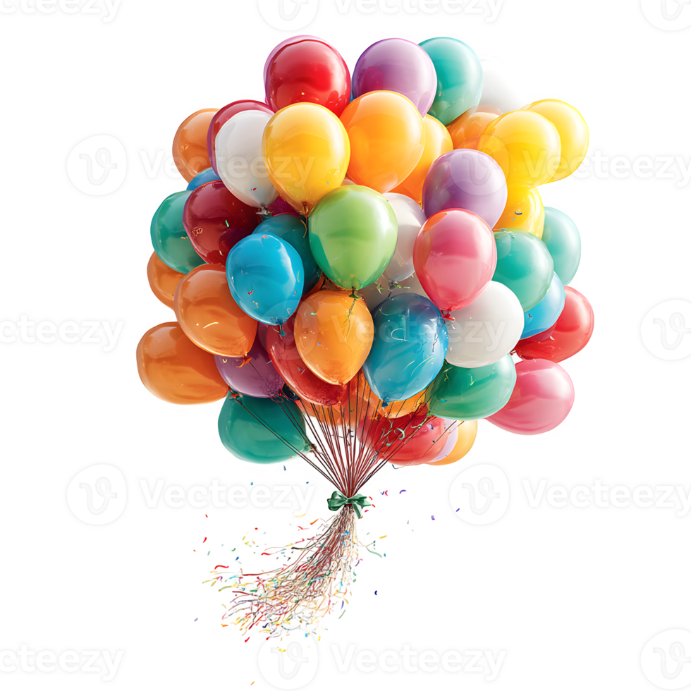 Festive Bunch of Colorful Balloons Floating against a White Background Perfect for Celebrations and Parties png