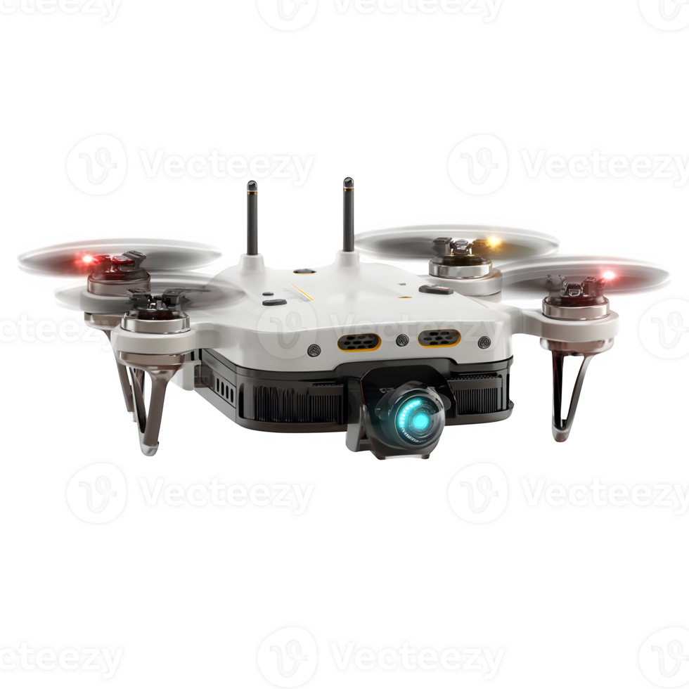 High-tech Drone with Camera Flying Isolated on White Background Aerial Photography Technology Innovation png