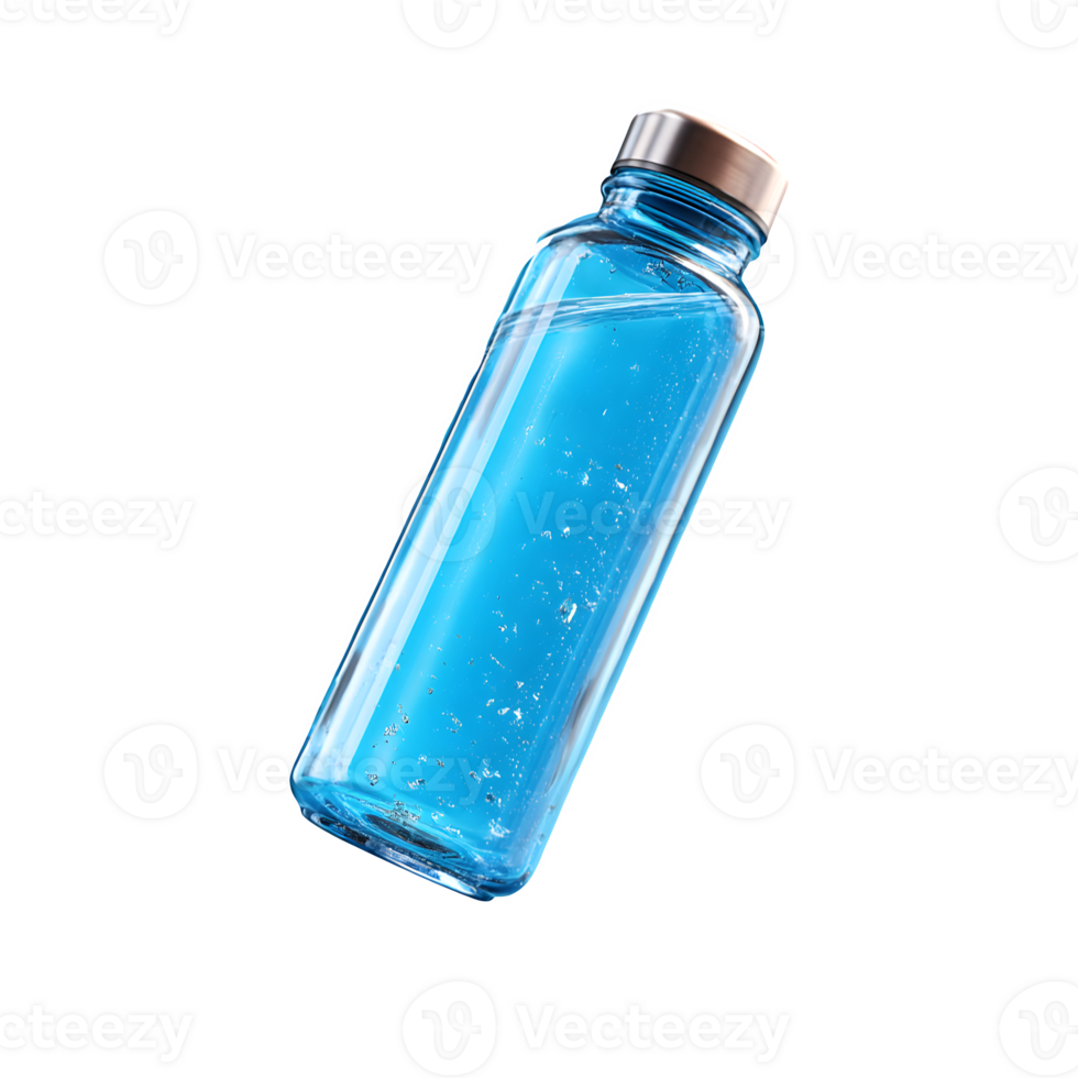Refreshing Glass Water Bottle Falling Blue Background Hydration Drink Product Mockup png