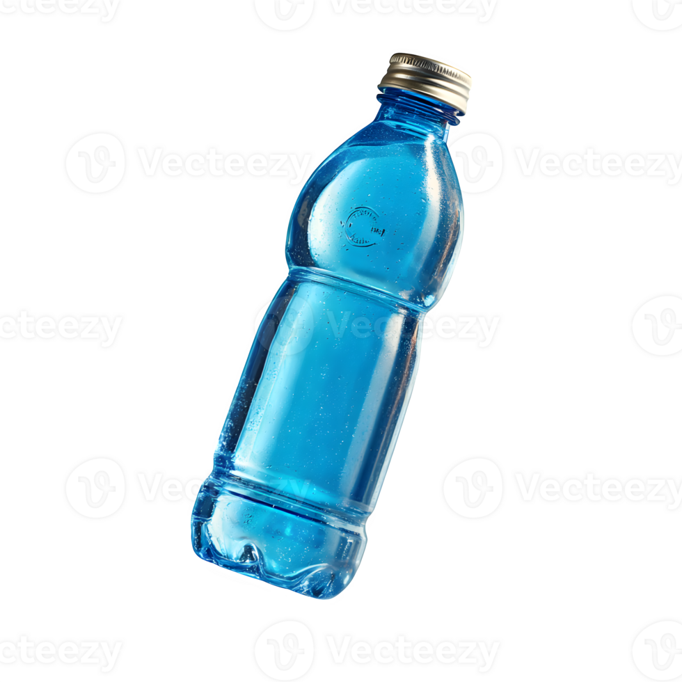 Refreshing Blue Water Bottle Levitates Against a Subtle Green Background png