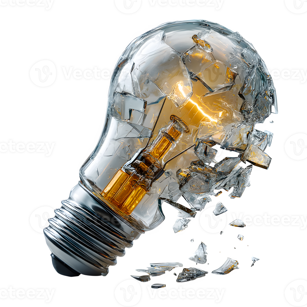 Shattered Lightbulb Symbolizing Broken Ideas Innovation Failure Glass Fragments png