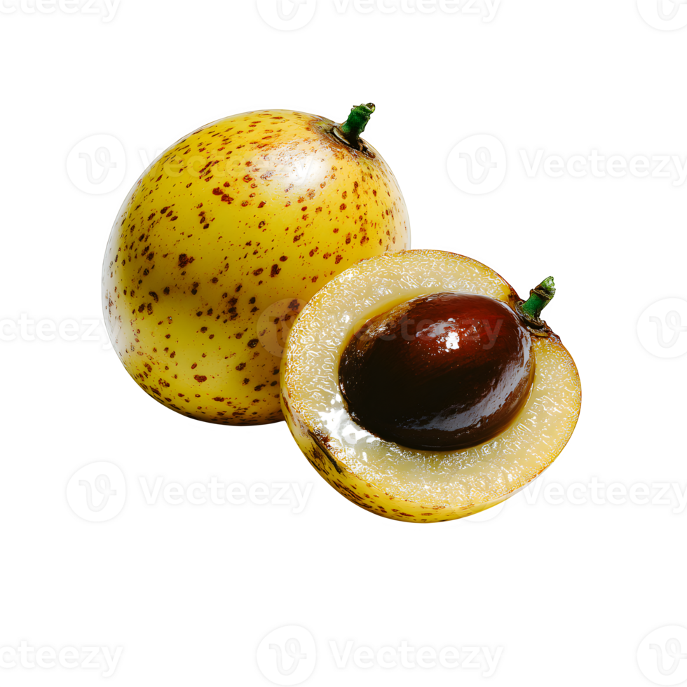 A vibrant whole marula fruit isolated on white background perfect for food packaging design and culinary publications showcasing its unique texture and color png