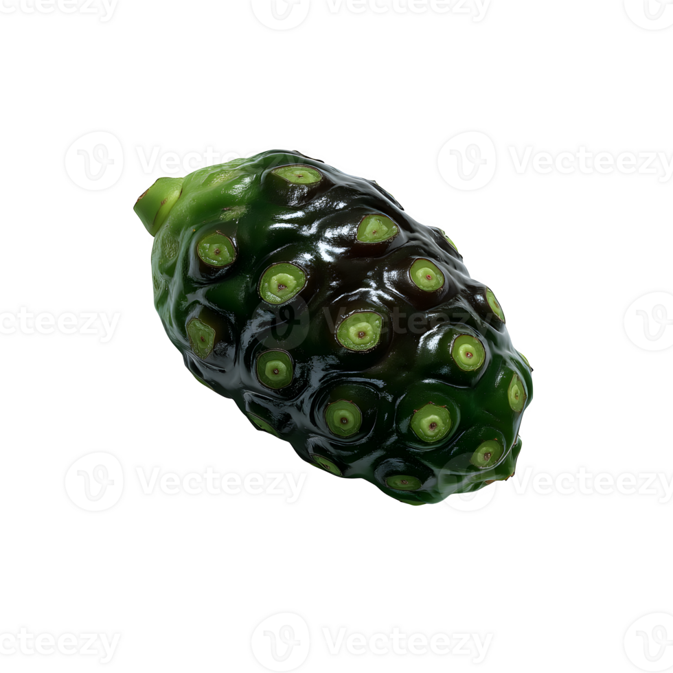 Vibrant Green Noni Fruit Closeup showcasing its unique texture and bumpy surface against a clean white background. png