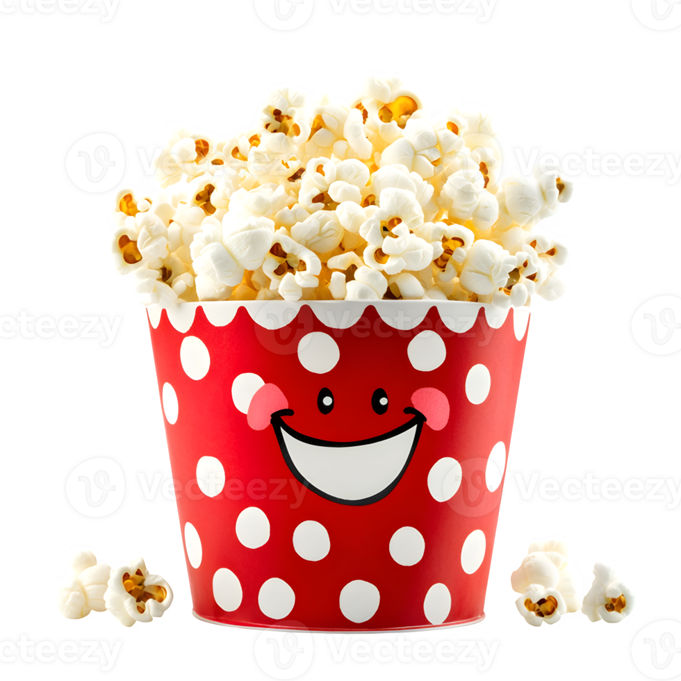 Delicious Buttery Popcorn in a Red Polka Dot Bucket Smiles at You png