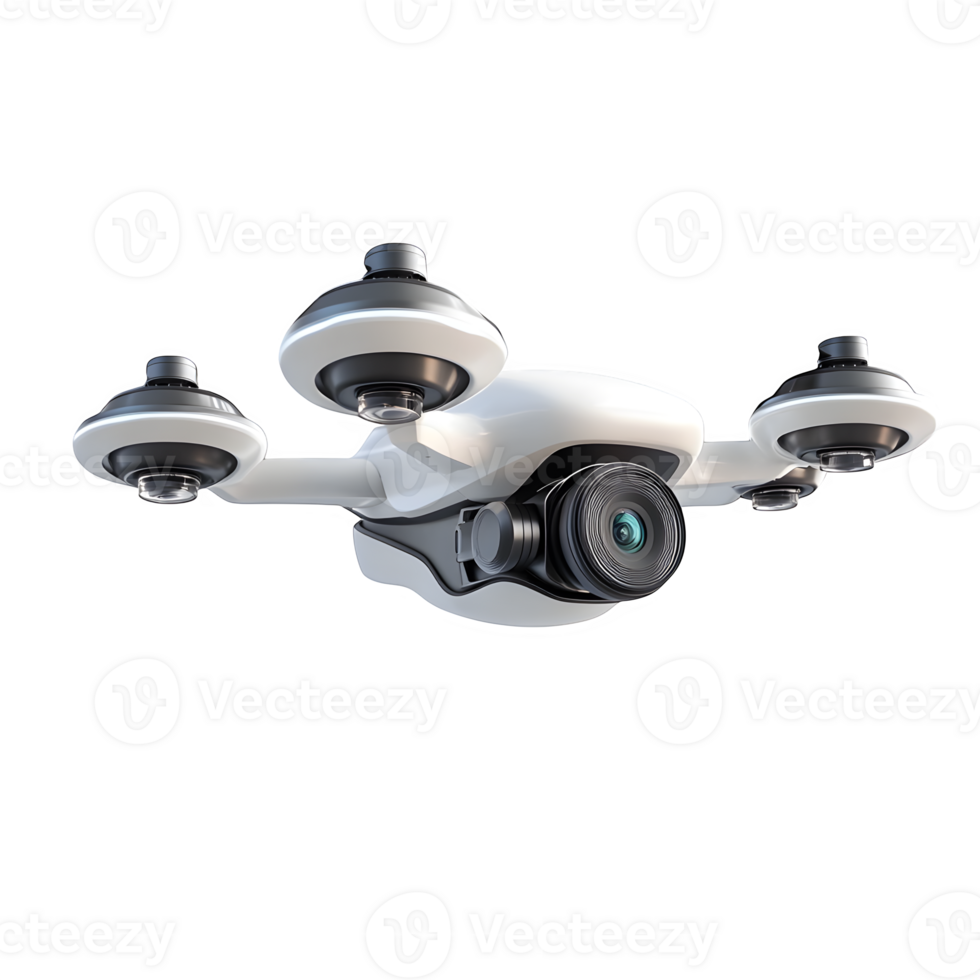 High-tech white drone with camera isolated on white background aerial photography technology innovation futuristic gadget quadcopter png