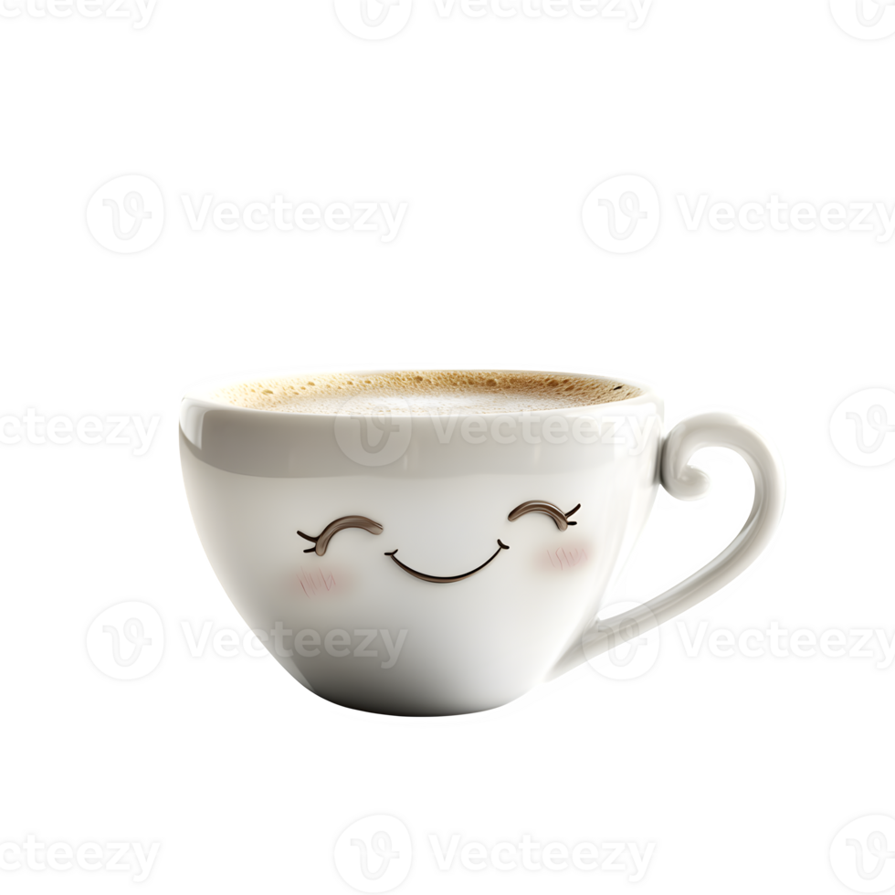 Cheerful Coffee Cup Smiling Happy Morning Beverage Steam White Background png