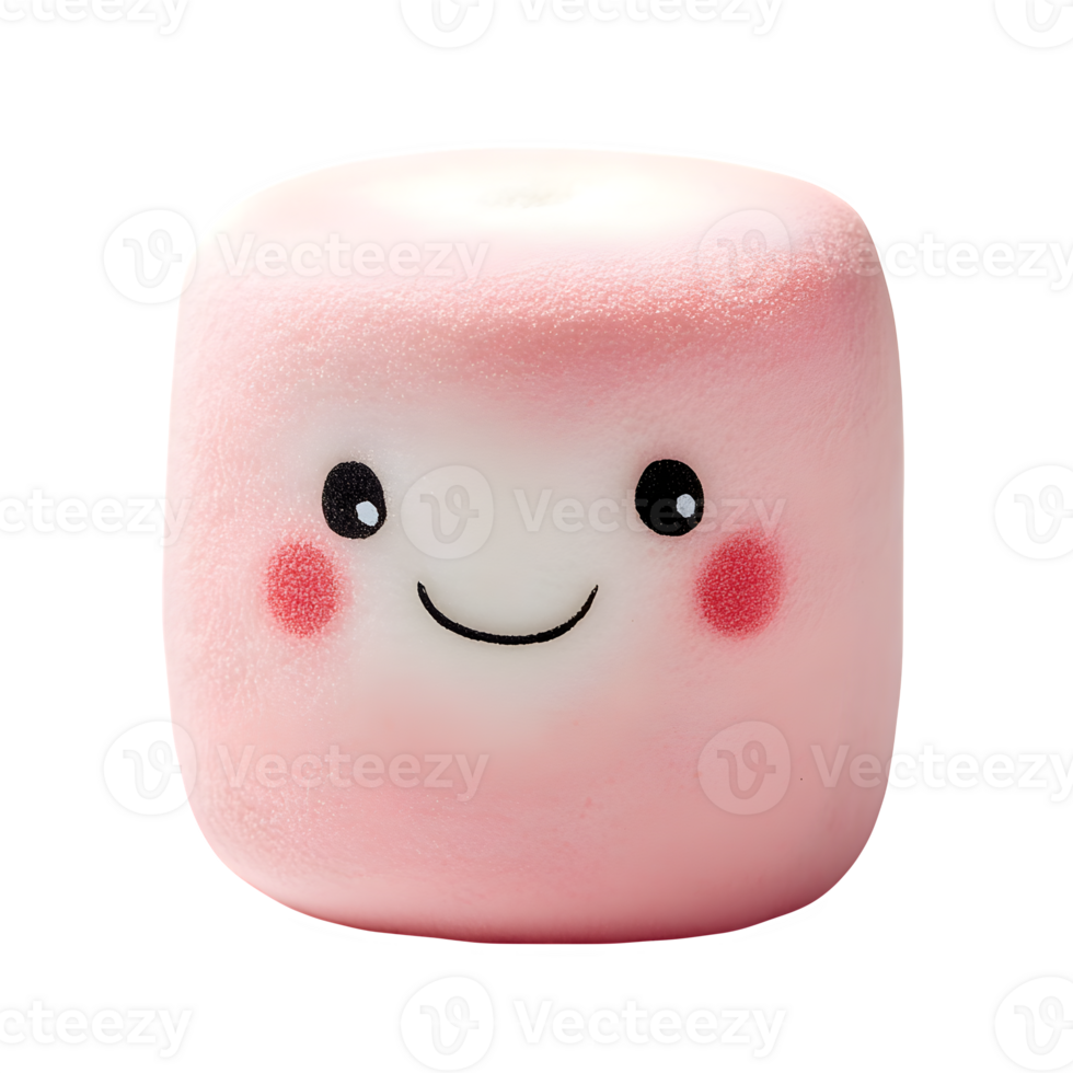 Delightful Pink Marshmallow with Cute Face Sweet Treat Dessert Food Candy Yummy png