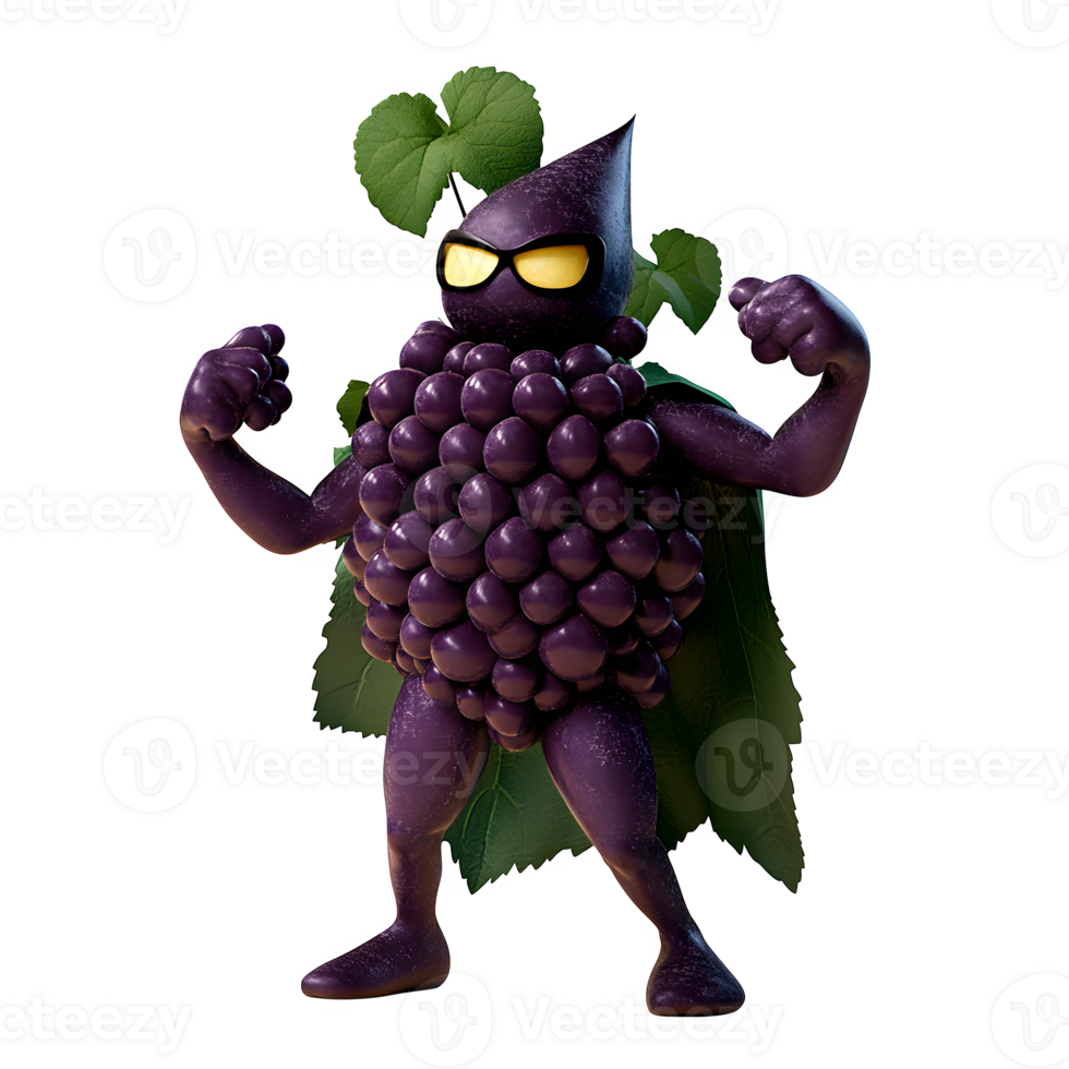 Muscular grape cartoon character isolated on transparent background png