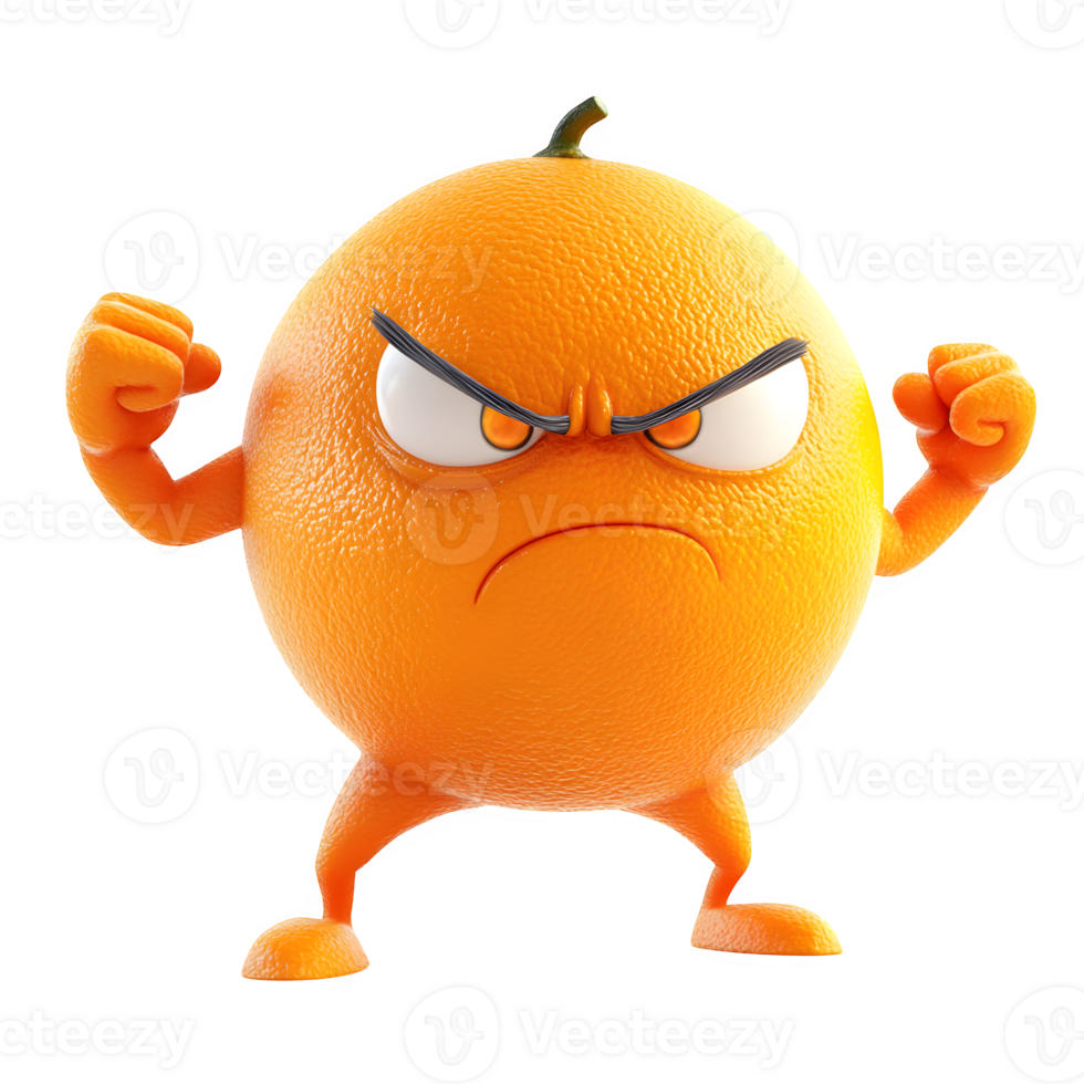 Angry orange cartoon character isolated on transparent background png