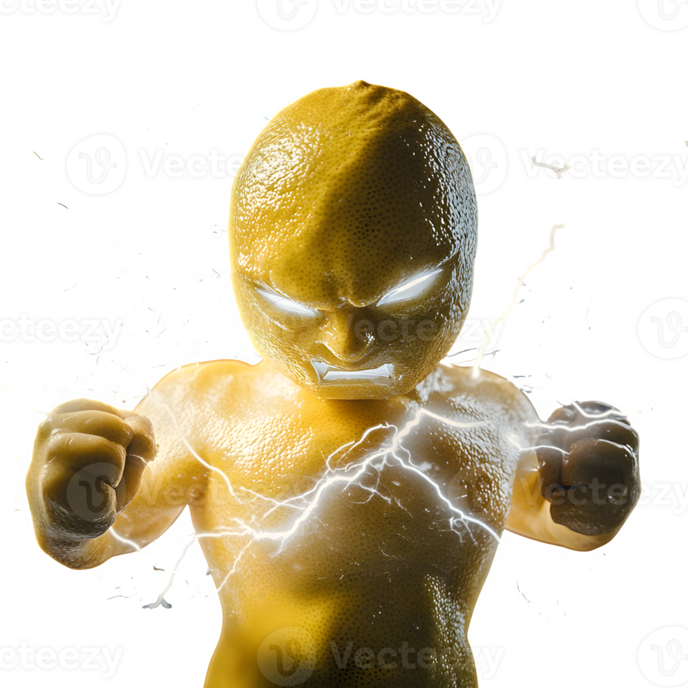 Angry lemon superhero character isolated on transparent background png