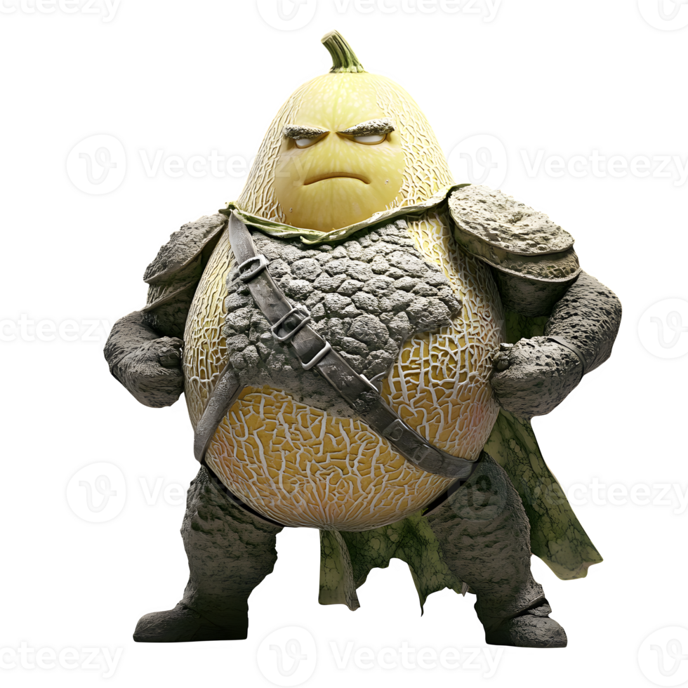 Angry melon knight character isolated on transparent background png