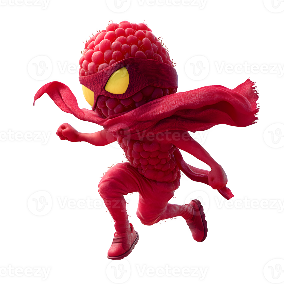 Raspberry ninja running action pose isolated on transparent background png