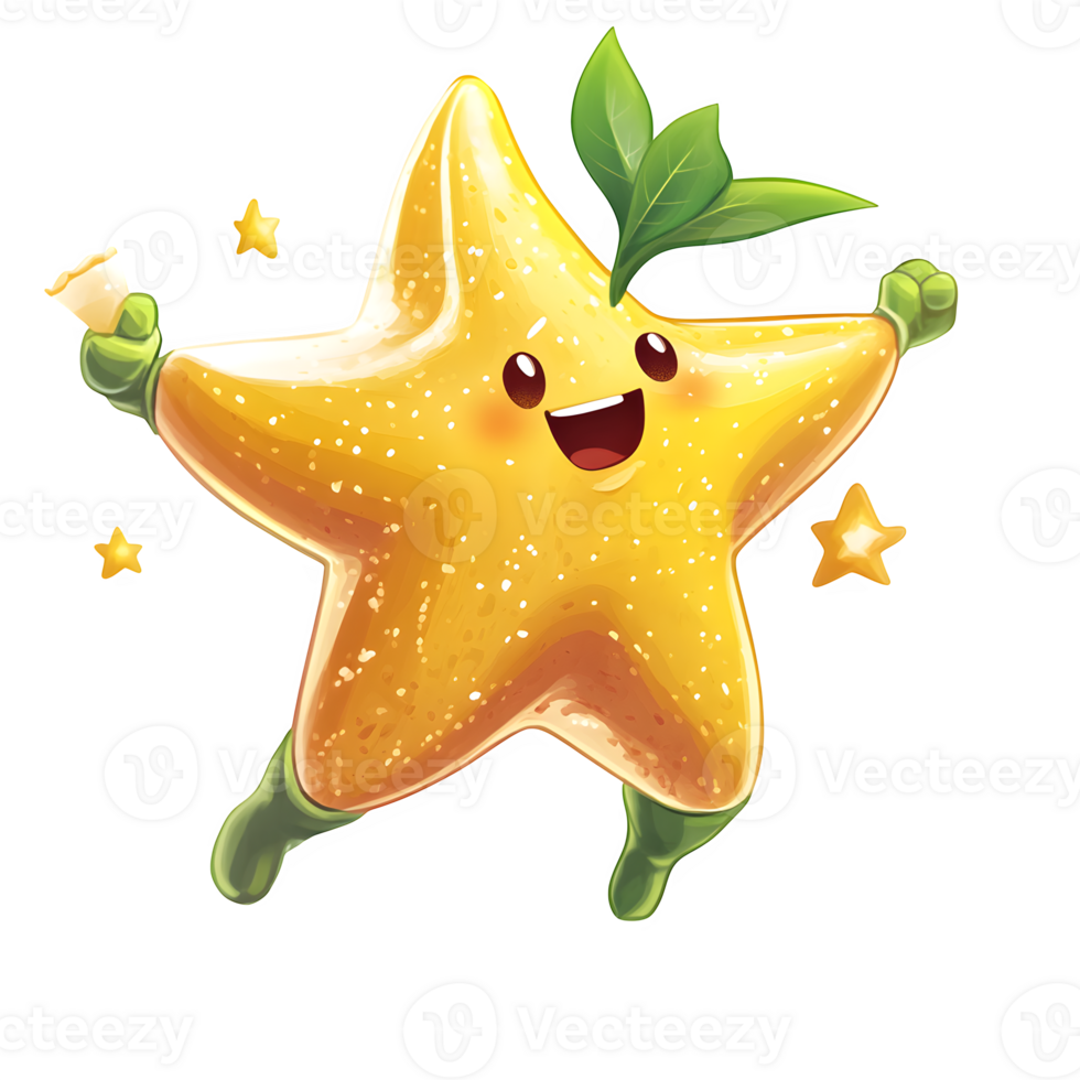 Cute starfruit character illustration isolated on transparent background png