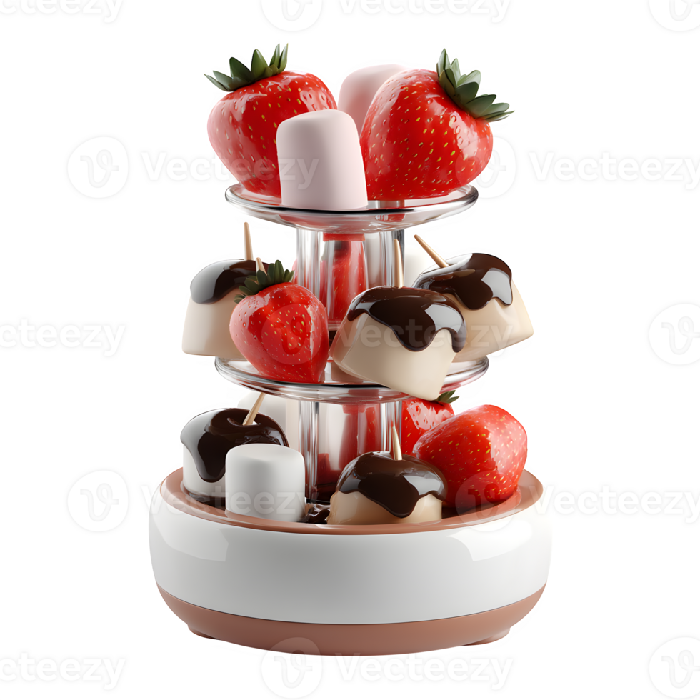 Delicious Chocolate Fondue Strawberries Marshmallows Dessert Tower Sweet Treat png