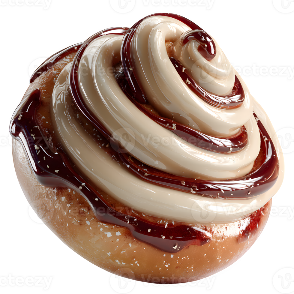 Delicious Cinnamon Roll Pastry Swirl with Creamy Frosting and Chocolate Drizzle png