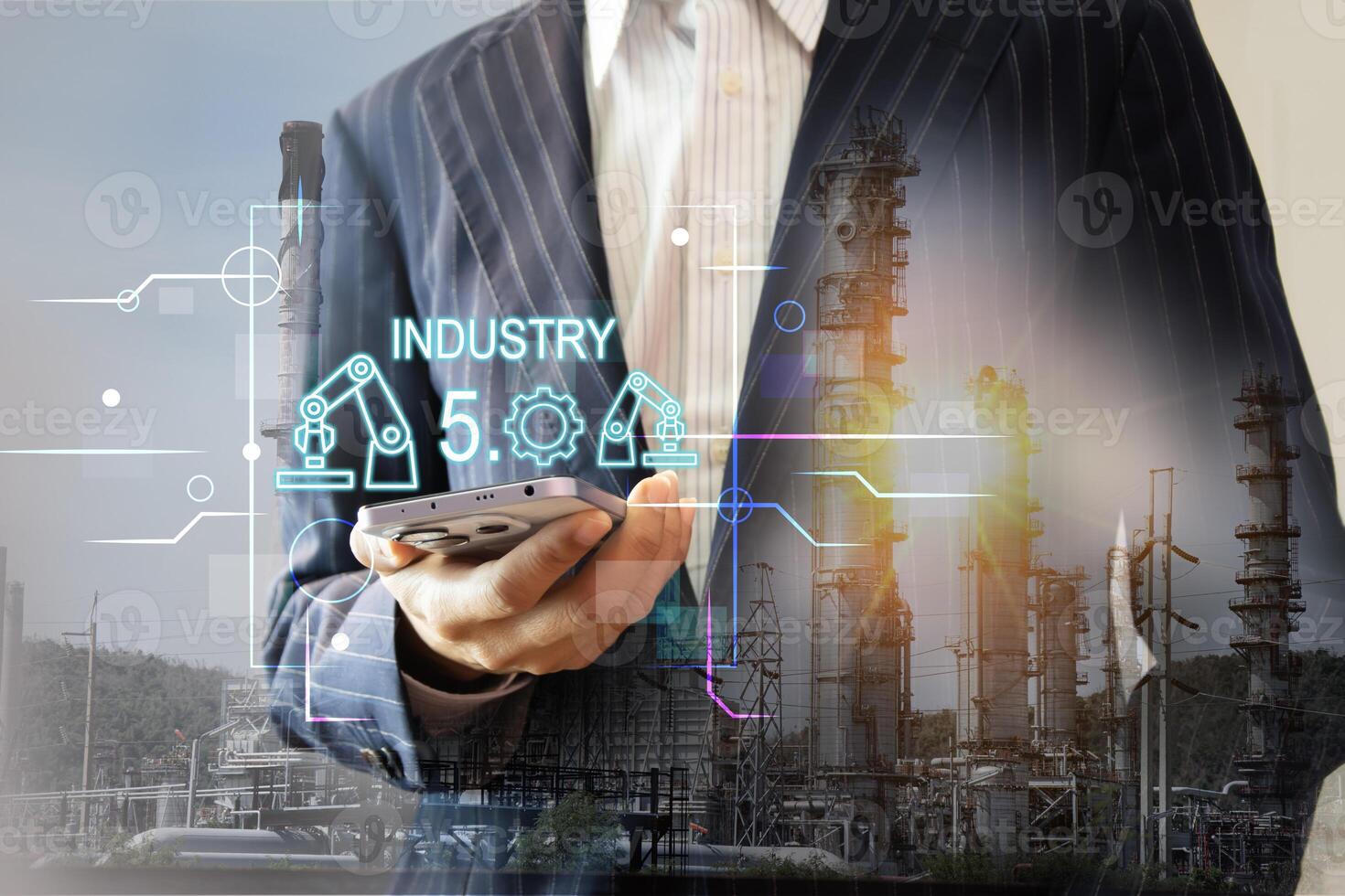 Smart Industry Concept for Digital Factory Manufacturing Technology that demonstrates the automated manufacturing process of Industry 5.0 or the 5th Industrial Revolution photo