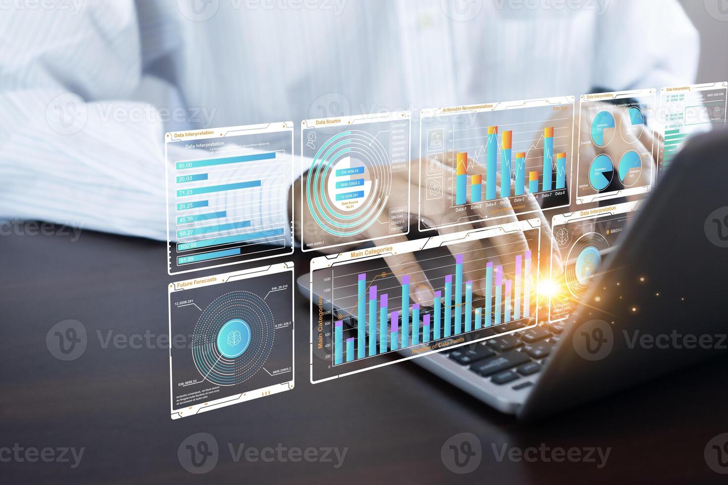 Business concept using AI program for calculation and analysis photo
