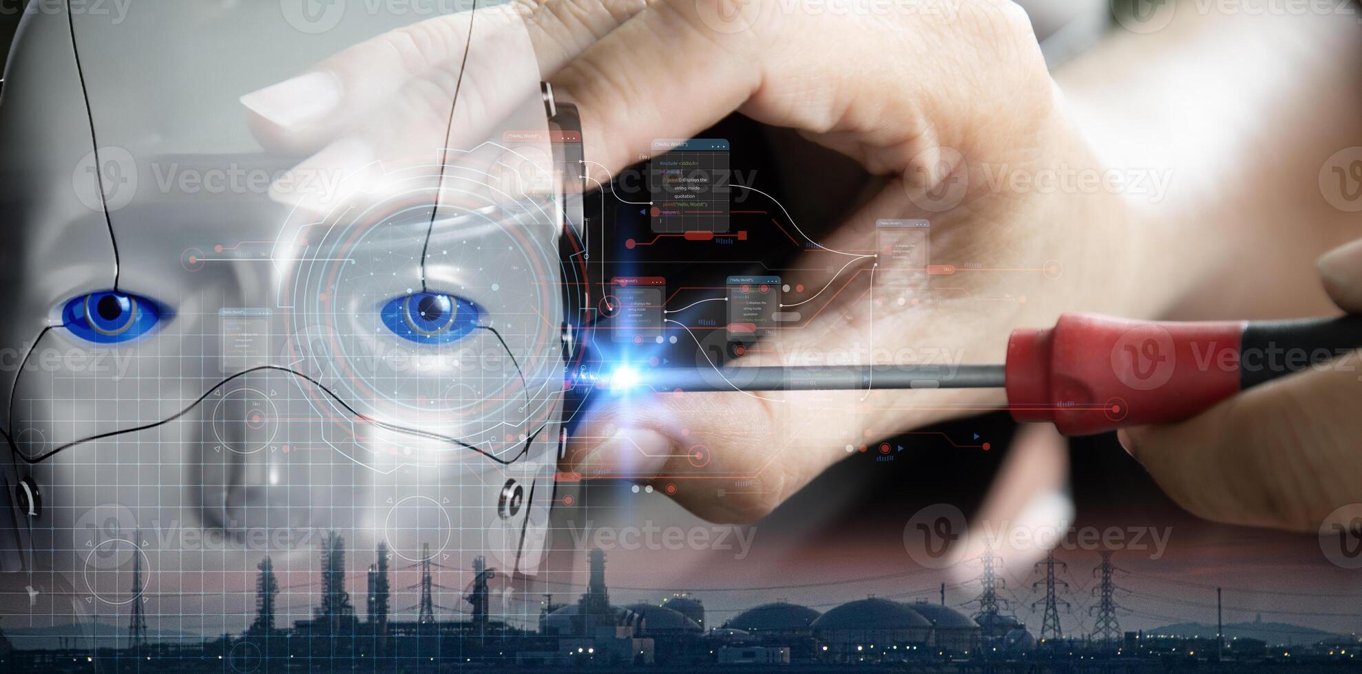 The concept of automatic production control and innovation in smart factories, industry 5.0 and green industries photo