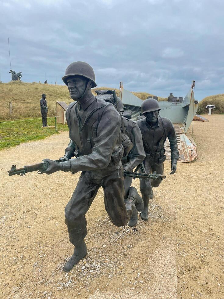 Februari 4, 2023. Monument and landingscraft at Utah Beach, France photo