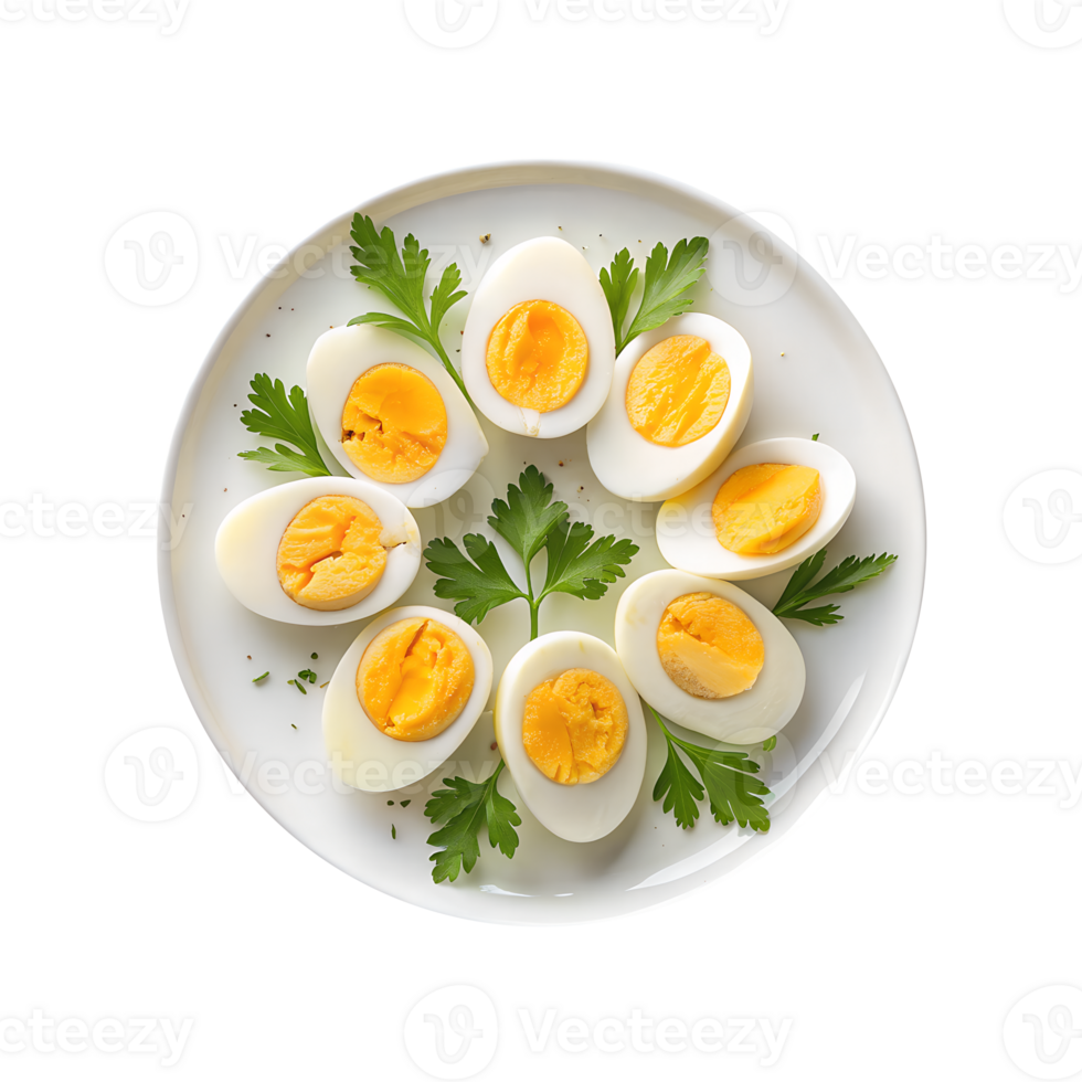 Boiled Egg Halves on Plate with Parsley on Transparent Background png