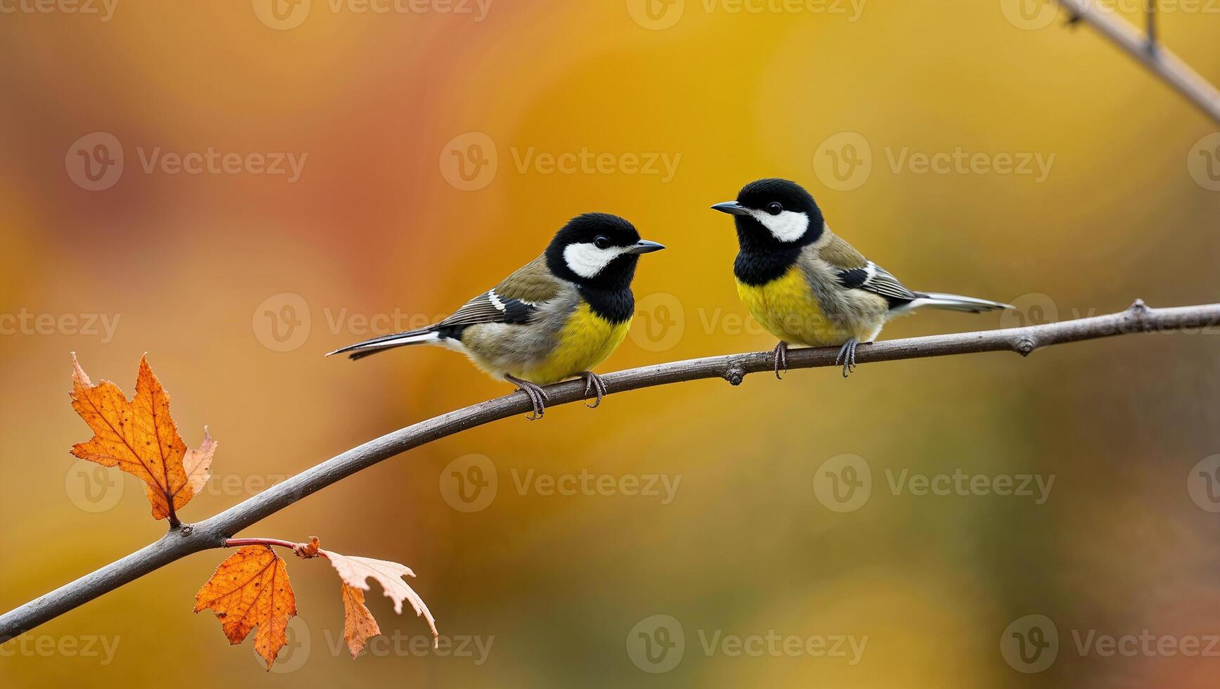 Two birds are sitting on a bran photo