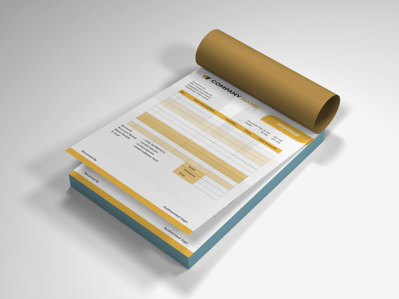 Top Isolated View Mockup of Invoice Book. psd