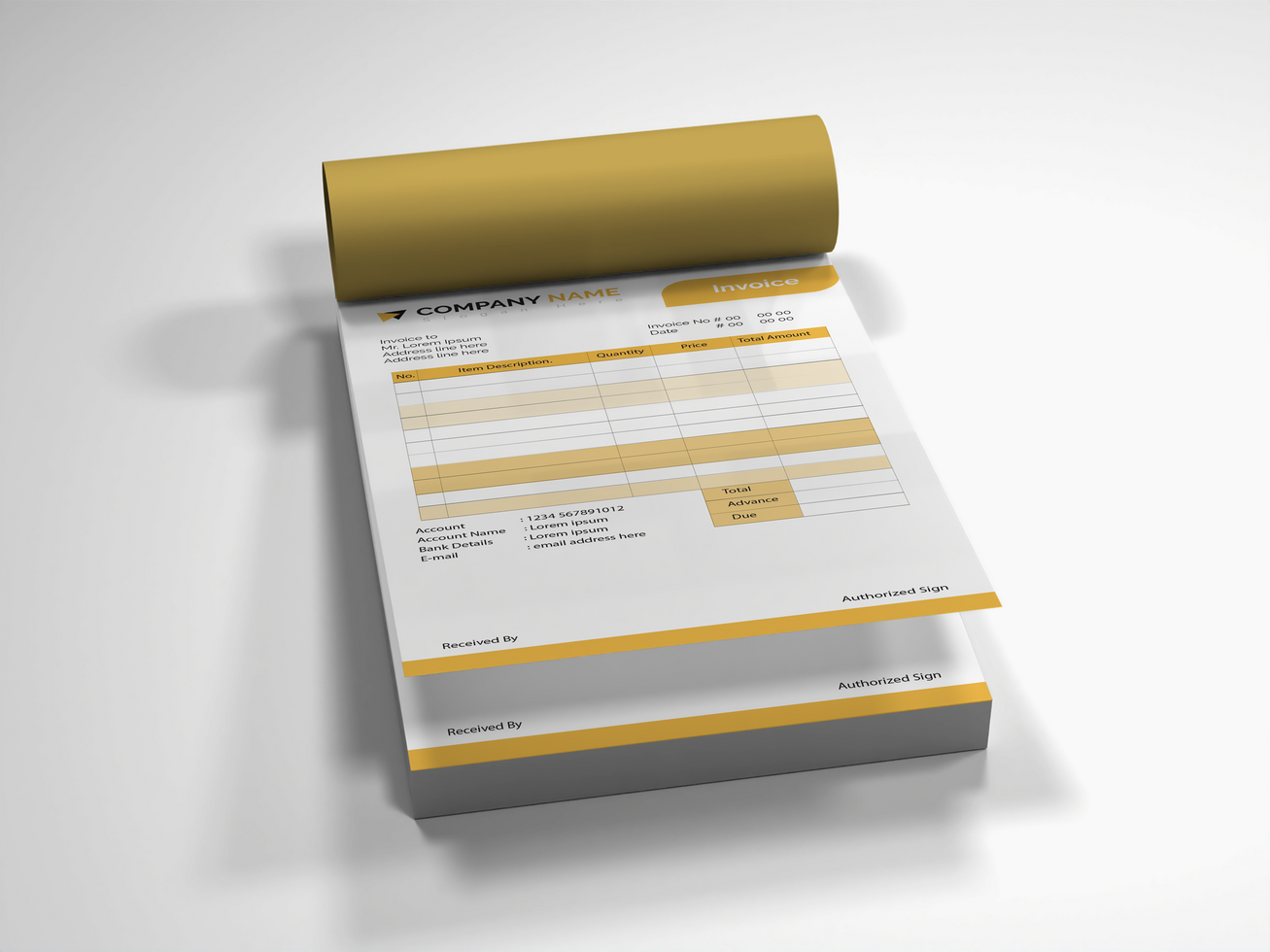 Customizable Cash Memo, Invoice Book Mockup Isolated View. psd
