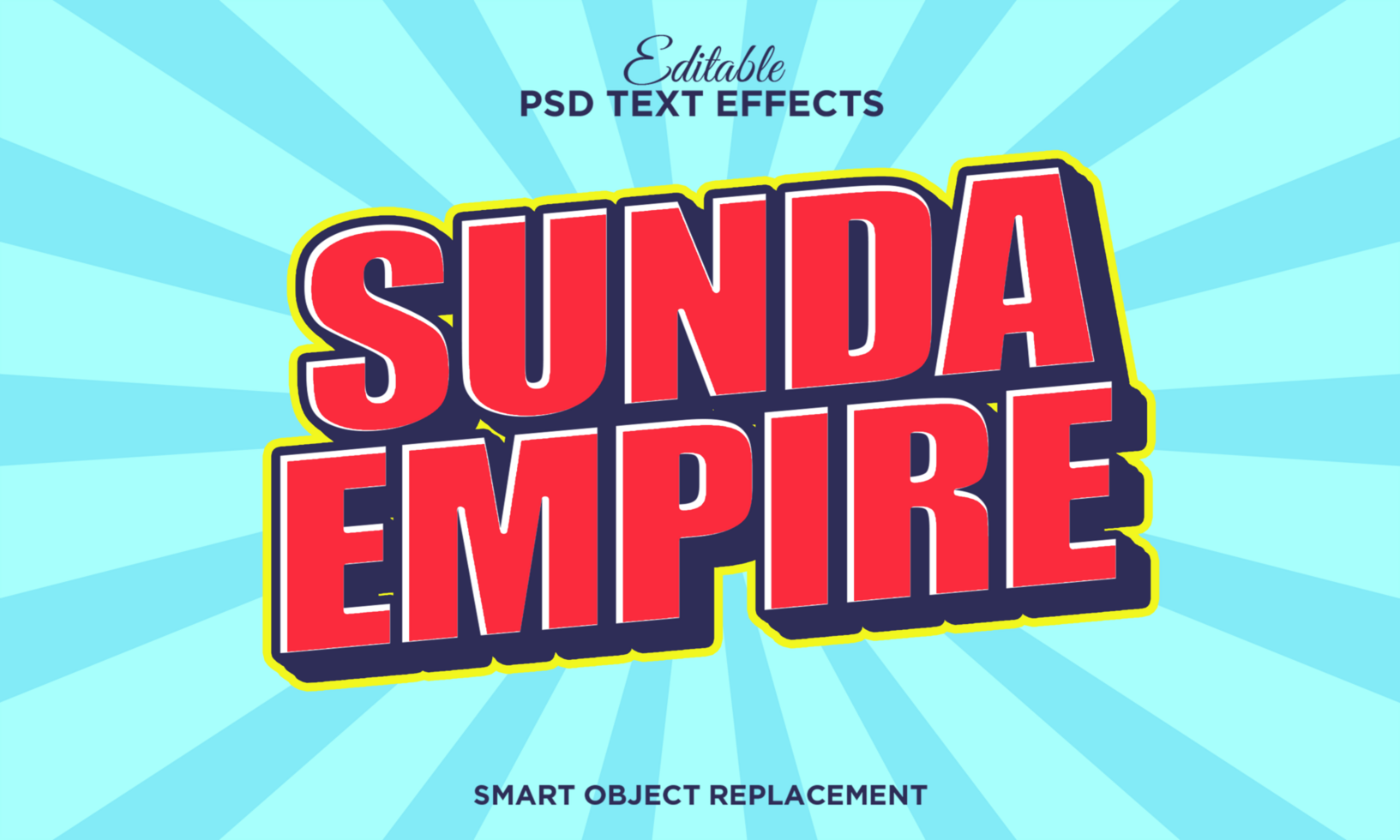 MOdern 3d cartoon text effect with sunburst background psd