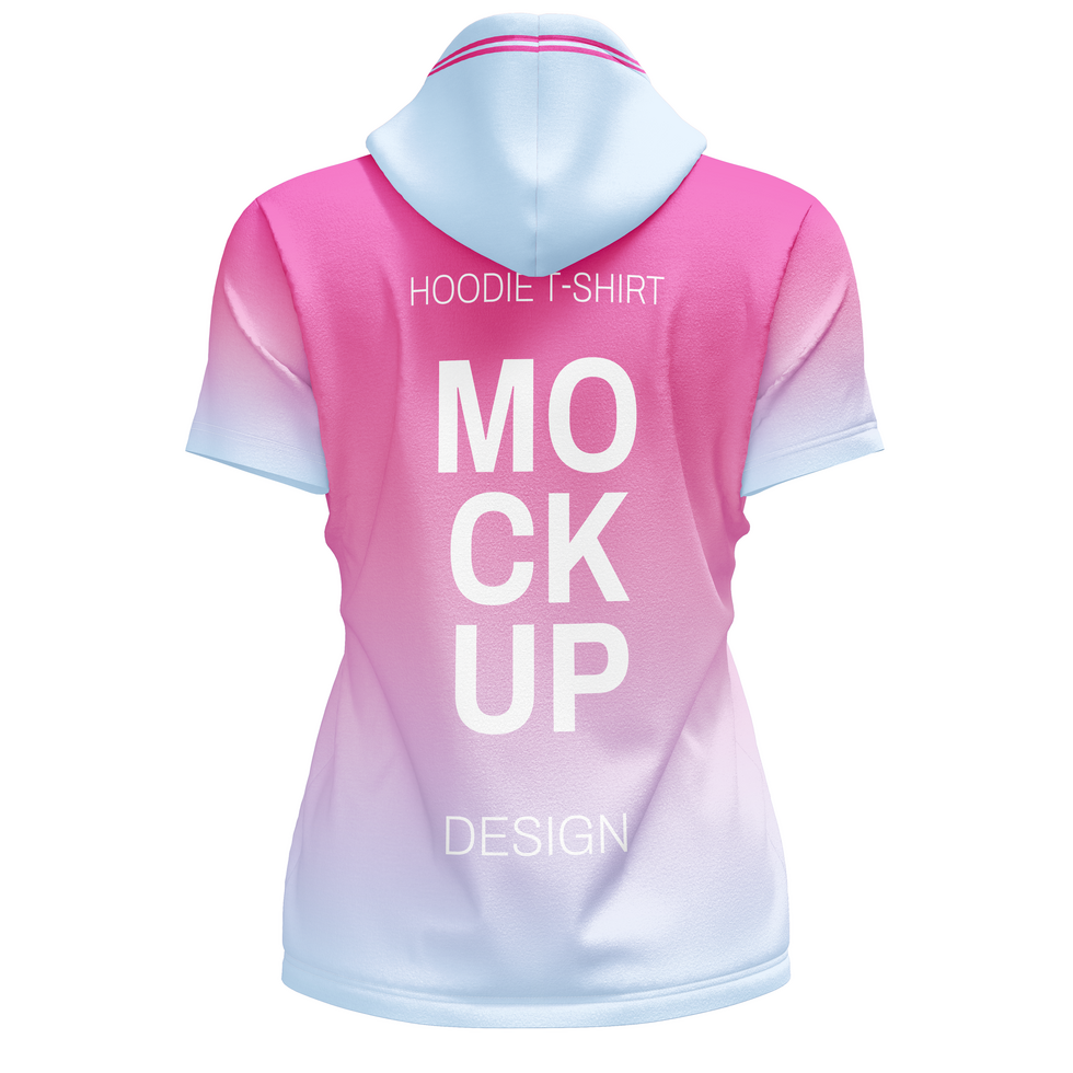 Back view Womens hoodie short sleeve tshirt jersey mockup psd